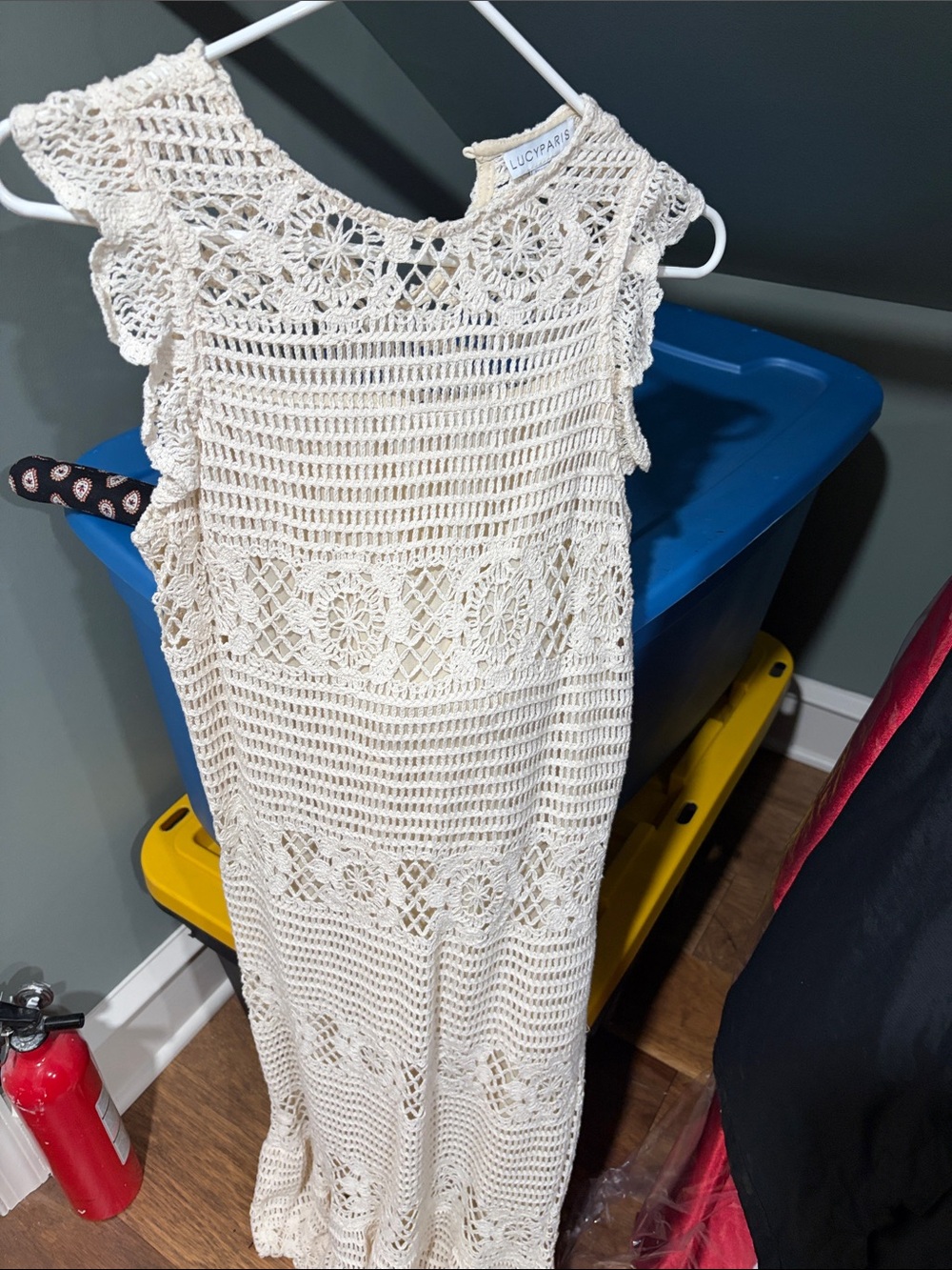 Lucy Paris Cream Crochet Maxi Dress with Cap Sleeves